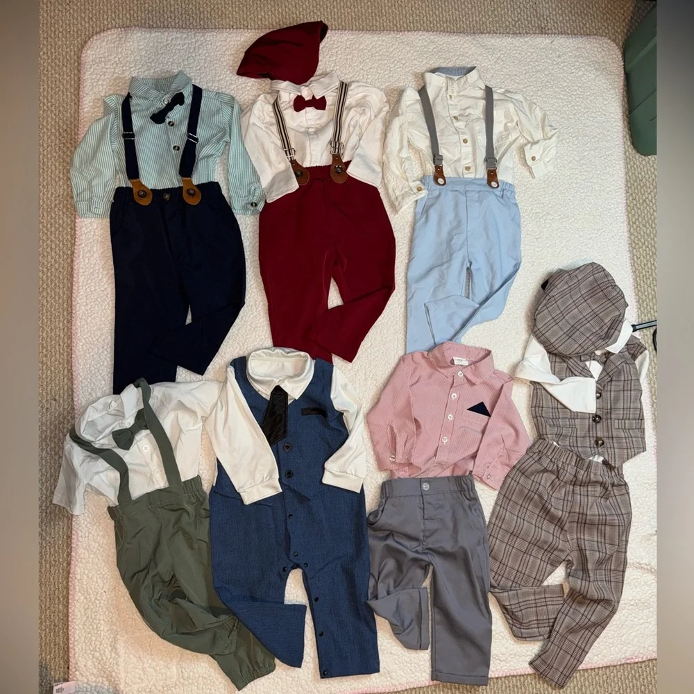 SHEIN Stylish Baby Boy Outfit 7 Set with Suspenders size 9 to 18 M
